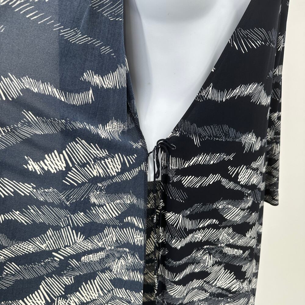 BCBGMAXAZRIA Adele Midnight Wrap Dress SZ L Navy Blue White Printed Long Sleeve - Picture 5 of 10